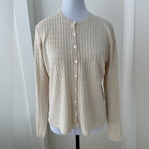 BELFORD for Saks Fifth Avenue Silk Blend Cardigan Fine Knit Cable Neutral Luxury